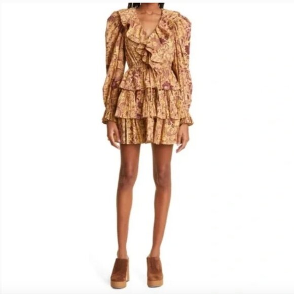 Ulla Johnson Lola Tiered Ruffled Long Sleeve Mini Dress Amber Size XS | 0 - Picture 2 of 16